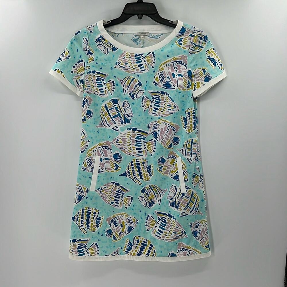 Tyler Boe Cotton Short Sleeve Fish Dress - Blue/White - 6